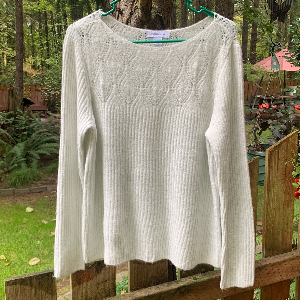 Liz Claiborne Shimmery White Knit Sweater
